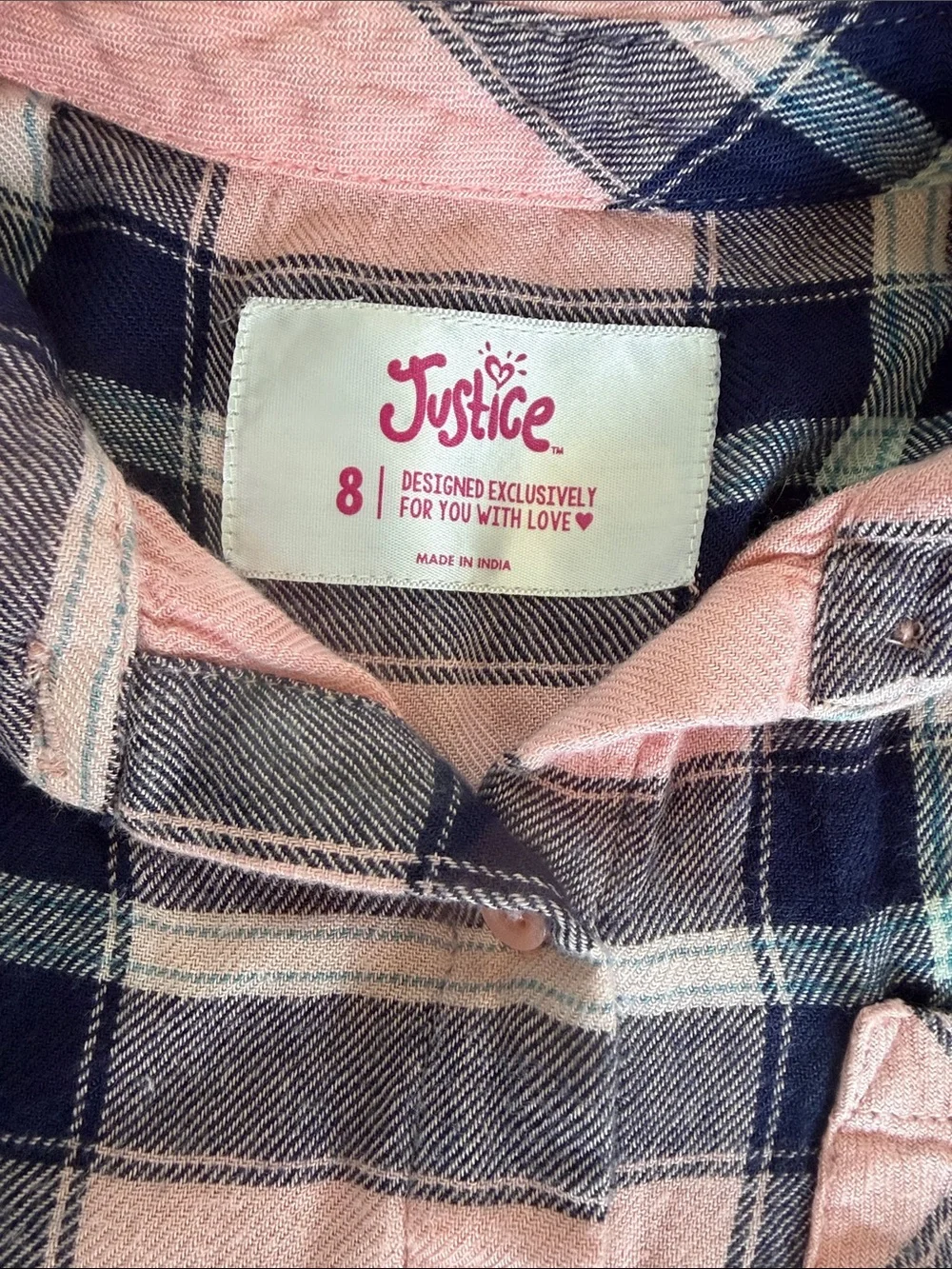 Girls Justice Pink Plaid Button-Up Shirt with flipee sleeves